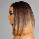 13x6 Bonnet en dentelle indétectable Cheveux humains 250% Perruque Bob Ombré avec mèches