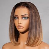 13x6 Bonnet en dentelle indétectable Cheveux humains 250% Perruque Bob Ombré avec mèches