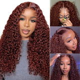 {Vente Flash} Perruque Lace Transparente 4X4/13x4 Cheveux Humains Auburn Roux Ondulés 250%