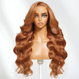 {50% de réduction} Perruque Lace Front 13x4 Cheveux Humains Ondulés Cuivré Marron