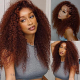 {Vente Flash} Perruque Lace Transparente 4X4/13x4 Cheveux Humains Auburn Roux Ondulés 250%
