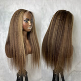 Perruque Lace Front Kinky Raide Ombré avec Mèches, Cheveux Humains, 9x6/13x6, Effet Fondant sur la Peau