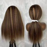 Perruque Lace Front Kinky Raide Ombré avec Mèches, Cheveux Humains, 9x6/13x6, Effet Fondant sur la Peau