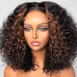 {Soldes Exceptionnelles} Perruque Bob Ondulée Mèches Blondes 250% Cheveux Humains Naturels Pré-plumés Lace Front