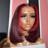 Reese | Perruque Bob en cheveux humains coupe dégradée avec reflets rouges 99J, Lace Front