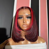 Reese | Perruque Bob en cheveux humains coupe dégradée avec reflets rouges 99J, Lace Front