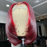 Reese | Perruque Bob en cheveux humains coupe dégradée avec reflets rouges 99J, Lace Front