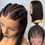 SANS NŒUDS - Perruque frontale bob en cheveux humains préeffilés avec dentelle fondue 13x6