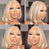 Perruque Lace Front 13x4 Cheveux Humains Lisse Courte Bob Balayage Blonde 613