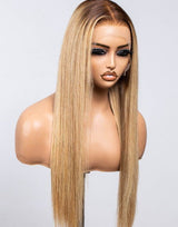 Perruque Lace Front 13x6 en Cheveux Naturels Ombrés Brun/Blond, Ligne de Cheveux Ultra Fine