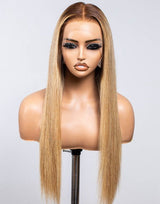 Perruque Lace Front 13x6 en Cheveux Naturels Ombrés Brun/Blond, Ligne de Cheveux Ultra Fine