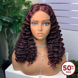 {50% de réduction} Perruque Lace Front 13x4 Cheveux humains bouclés Birmans Rouge 99J