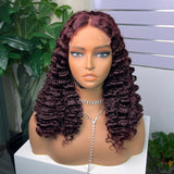{50% de réduction} Perruque Lace Front 13x4 Cheveux humains bouclés Birmans Rouge 99J