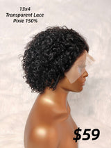 {DERNIÈRE-PIÈCE-EN-LIQUIDATION} Perruque Lace Front transparente 13x4 Cheveux humains bouclés style Pixie