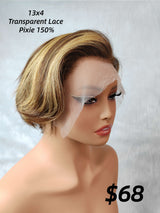 {DERNIÈRE-PIÈCE-DÉSTOCKAGE} Perruque Lace Pixie avec mèches, cheveux humains, 13x4, transparence