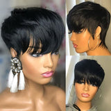 Perruque Cheveux Humains Pixie Coupe Déjà Coiffée Entièrement Faite à la Machine