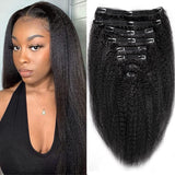 Extensions de cheveux à clipser, kinky, sans colle, en cheveux humains vierges, tissage en set