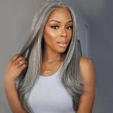 Perruque Lace Front lisse en cheveux humains poivre et sel 13x4/5x5