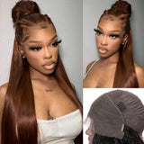 Perruque Lace Front Cheveux Naturels 3D 13x4 FRONTALE Complète Prédécoupée Raide Brune Effet Peau Fondue