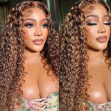 {Vente Flash} Perruque Lace Transparente 4X4/13x4 250% Cheveux Humains Ondulés Perruque Marron Mèches