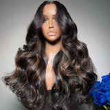 {Vente exceptionnelle} Perruque Lace Front Cheveux Humains Pré-épilés Ondulés avec Mèches