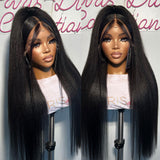 Perruque Lace Front sans colle 13x6 Yaki Lisse avec bonnet ajusté Skin Melt