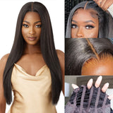 {Vente flash} Perruques à fermeture en cheveux humains, sans colle, avec bonnet aéré, dentelle suisse fondue, pré-épilées, type Yaki léger