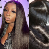 Perruque Lace Front sans colle 13x6 Yaki Lisse avec bonnet ajusté Skin Melt