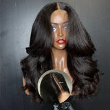 Perruque sans colle 2x6 avec raie au milieu profonde, cheveux humains Yaki ondulés, dentelle HD Skin Melt