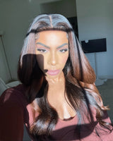 Perruque Ondulée en Cheveux Humains, Modèle Lace Skin Melt, Texture Yaki Légère Superposée, Ombré Marron, Taille 9x6/13x6