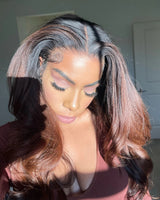 Perruque Ondulée en Cheveux Humains, Modèle Lace Skin Melt, Texture Yaki Légère Superposée, Ombré Marron, Taille 9x6/13x6