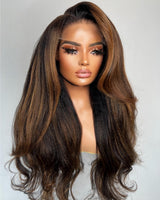 Perruque Yaki ondulée en cheveux humains, bonnet ajusté 9x6/13x6, pré-épilée avec mèches