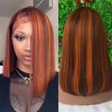 Isis | Perruque Bob Lace Front Cheveux Naturels Pré-Épilés Teintés Gingembre