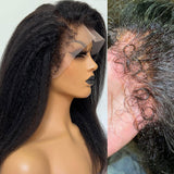 Perruque frontale en dentelle KINKY Straight avec cheveux bouclés naturels "baby hair" et bordures fondues