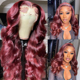 Perruque lace front Jasmine Cherry Cola pré-épilée 13X6 en cheveux humains
