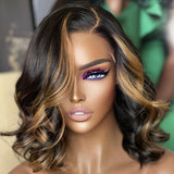 Keisha | Perruque Lace Bob Ondulée en Cheveux Naturels Vierge Blond Miel Méché
