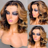 Alyssa | Perruque Lace Wig Cheveux Humains Vierge Pré-épilée Blonds Méchés Coupe Carrée Ondulée
