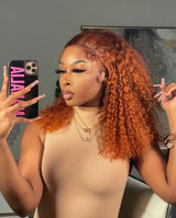 Perruque Lace Front Bouclée Courte Gingembre Orange en Cheveux Humains