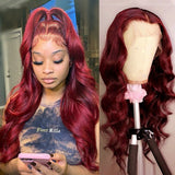 Perruque lace front Jasmine Cherry Cola pré-épilée 13X6 en cheveux humains