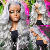 Lillian | Perruque Lace Front Cheveux Humains Gris Argent Pré-épilée