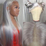Lillian | Perruque Lace Front Cheveux Humains Gris Argent Pré-épilée