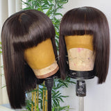 Perruque Bob avec Frange 4x4, Cheveux Humains Lisses, Lace Front