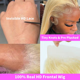 Perruque frontale 3D 13x6 en cheveux humains blonds 613 lisses et soyeux avec dentelle HD pré-épilée