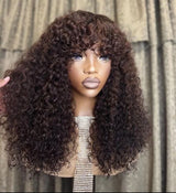Adelina | Perruque Lace Front Vierge Cheveux Naturels Pré-Épilée | Bouclée Avec Frange