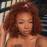 Perruque Lace Front Bouclée Courte Gingembre Orange en Cheveux Humains