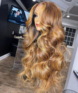 {50% de réduction} Perruque Lace Front 13x6 en cheveux naturels fondus, couleur mélangée, ondulée, avec une délicate ligne de cheveux