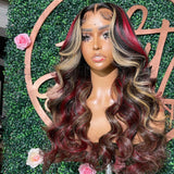 Mya | Perruque Lace Front Cheveux Humains Pré-épilés Ondulés Roux et Blonds Mèches