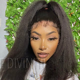 Perruque frontale en dentelle KINKY Straight avec cheveux bouclés naturels "baby hair" et bordures fondues