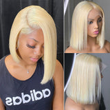 Perruque courte frontale 13x4 Bob en cheveux humains blonds 613 avec dentelle HD pré-épilée en 3D