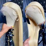 Perruque frontale 3D 13x6 en cheveux humains blonds 613 lisses et soyeux avec dentelle HD pré-épilée